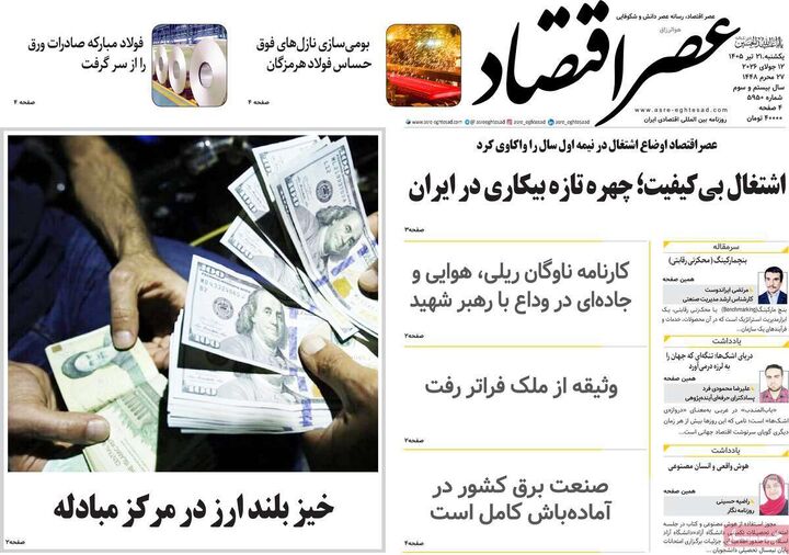 صفحه اول روزنامه های اقتصادی 21 تیر 1405