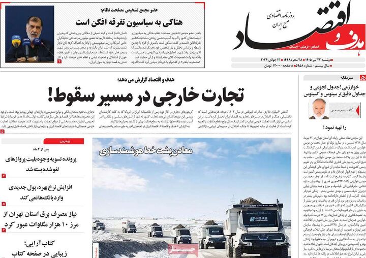 صفحه اول روزنامه های اقتصادی 22 تیر 1405
