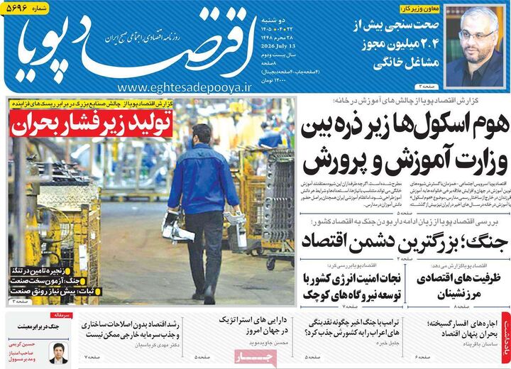 صفحه اول روزنامه های اقتصادی 22 تیر 1405