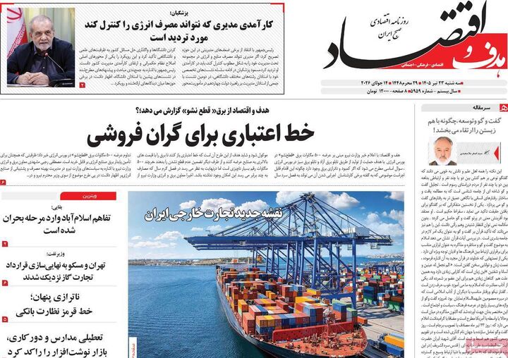 صفحه اول روزنامه های اقتصادی 23 تیر 1405