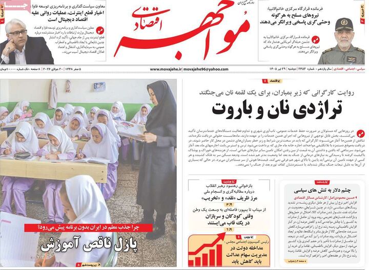صفحه اول روزنامه های اقتصادی ۲۹ تیر ۱۴۰۵