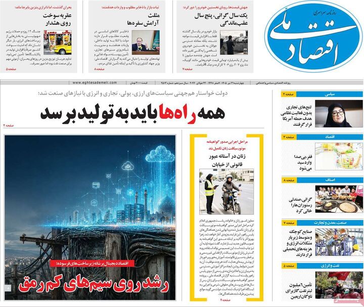 صفحه اول روزنامه های اقتصادی ۳۱ تیر ۱۴۰۵