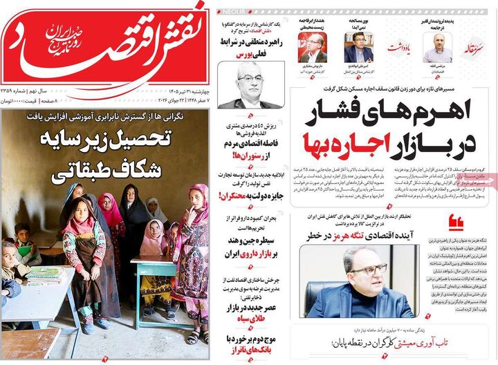 صفحه اول روزنامه های اقتصادی ۳۱ تیر ۱۴۰۵