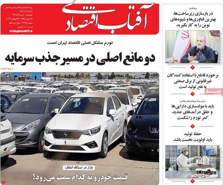 صفحه اول روزنامه های اقتصادی ۵ مرداد ۱۴۰۵