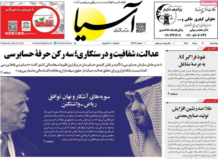 صفحه اول روزنامه های اقتصادی ۷ مرداد ۱۴۰۵