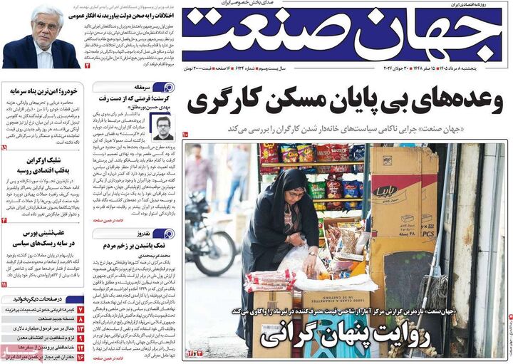 صفحه اول روزنامه های اقتصادی ۸ مرداد ۱۴۰۵
