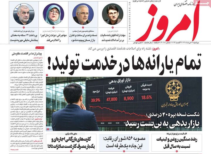 صفحه اول روزنامه های اقتصادی ۱۲ مرداد ۱۴۰۵