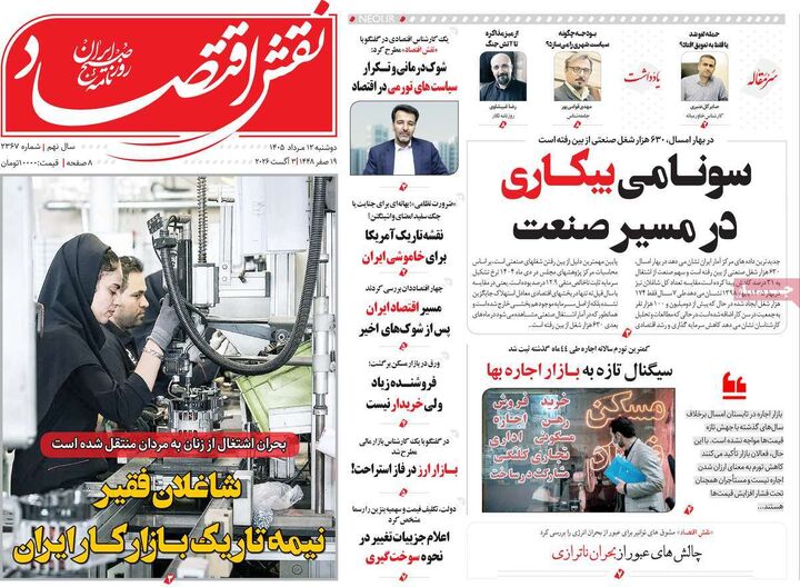صفحه اول روزنامه های اقتصادی ۱۲ مرداد ۱۴۰۵