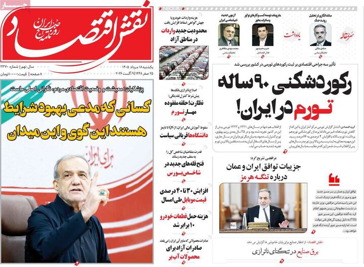 صفحه اول روزنامه های اقتصادی ۱۸ مرداد ۱۴۰۵