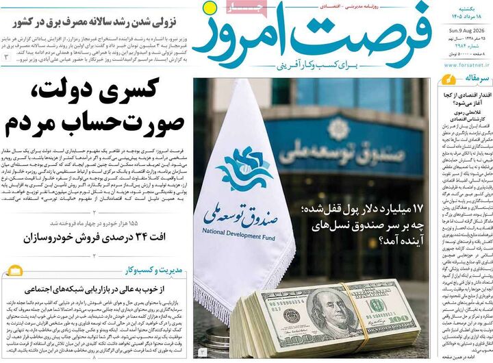 صفحه اول روزنامه های اقتصادی ۱۸ مرداد ۱۴۰۵