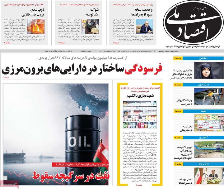 صفحه اول روزنامه های اقتصادی ۲۰ مرداد ۱۴۰۵
