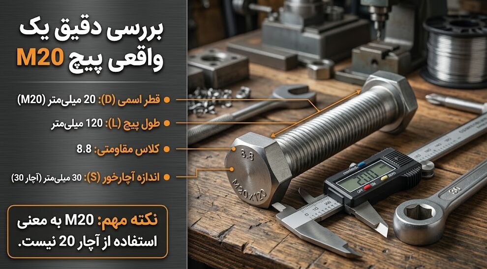 پیچ m20 واقعی