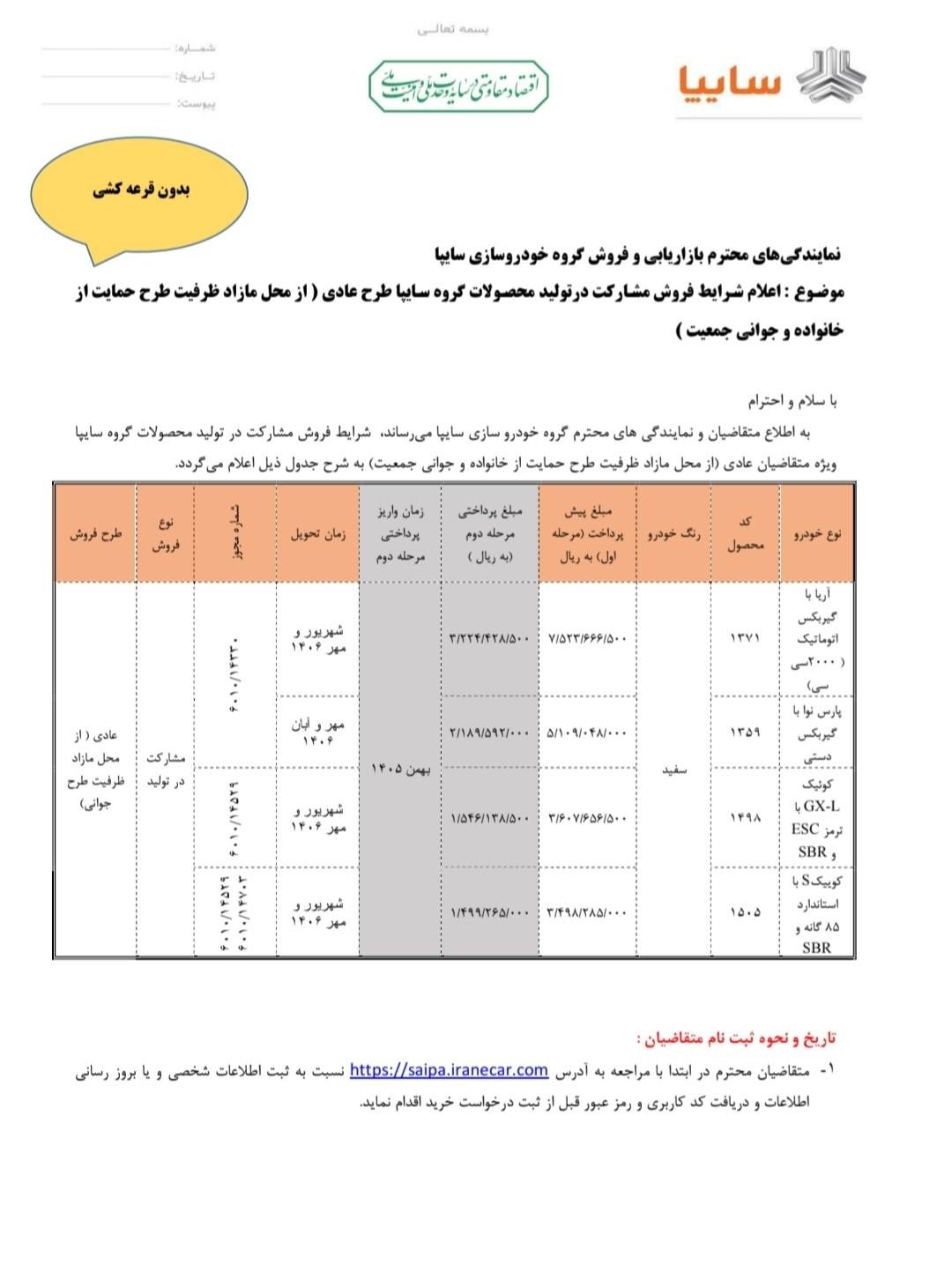 شرایط فروش ۴ محصول سایپا به بدون قرعهکشی اعلام شد