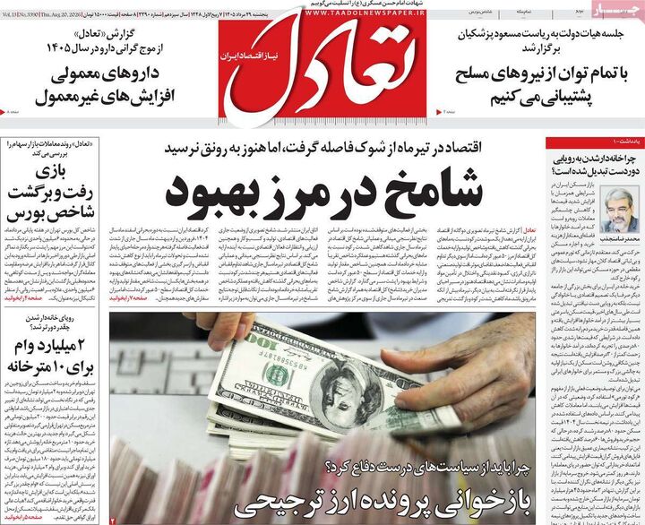 صفحه اول روزنامه های اقتصادی ۲۹ مرداد ۱۴۰۵