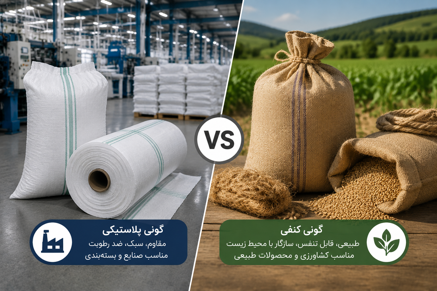 تفاوت گونی کنفی و گونی پلاستیکی از نظر کاربرد و جنس