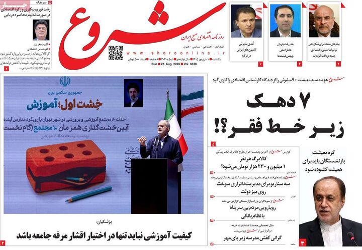 صفحه اول روزنامه های اقتصادی ۱ شهریور ۱۴۰۵
