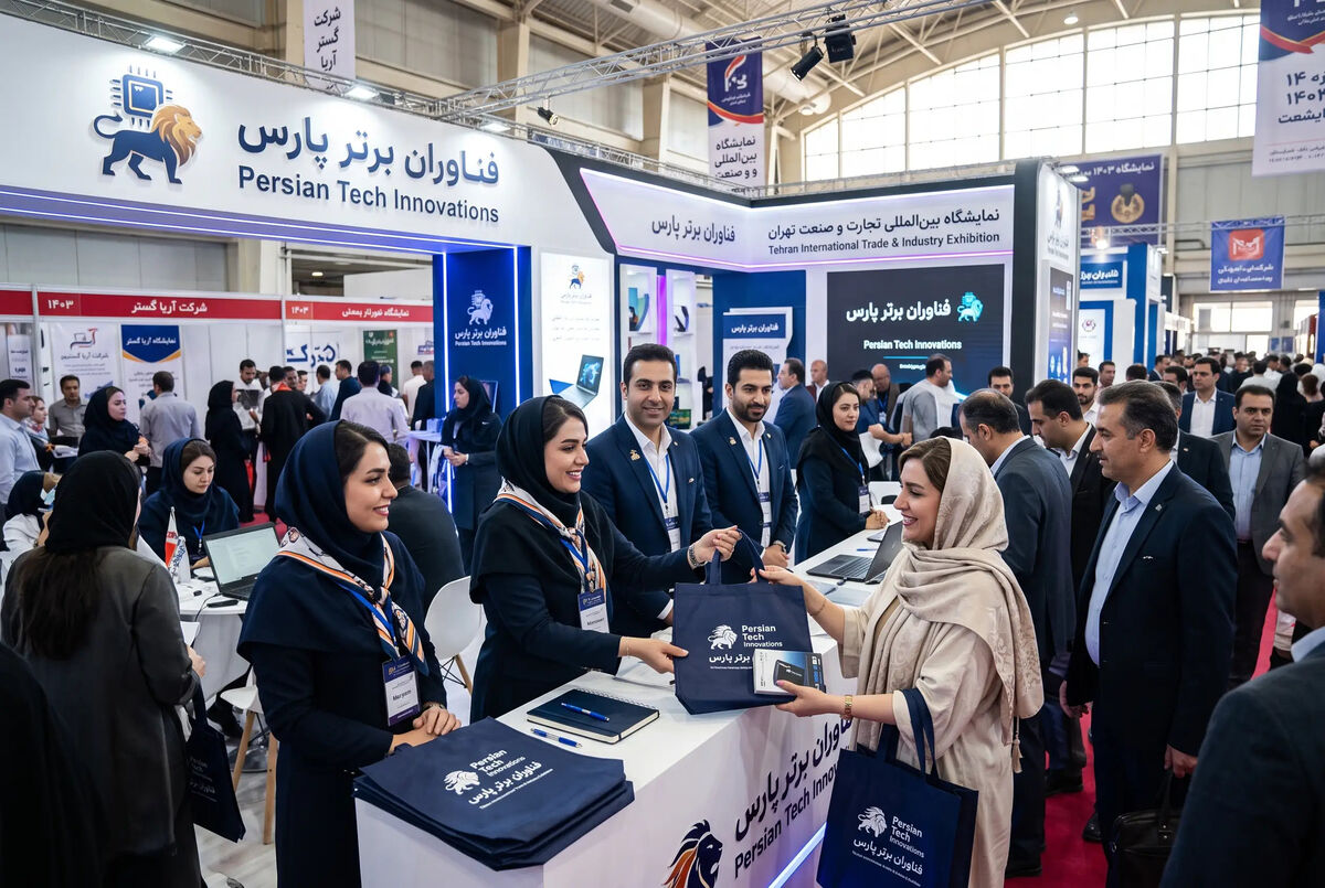 غرفه شرکت فناوران پارس در نمایشگاه بین‌المللی تهران، توزیع هدایای تبلیغاتی به بازدیدکنندگان