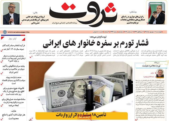 صفحه اول روزنامه های اقتصادی ۱۱ شهریور ۱۴۰۵