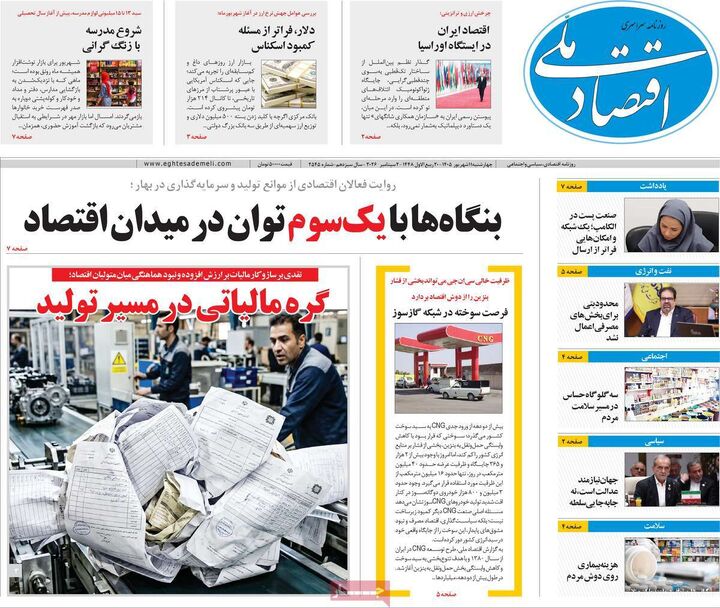 صفحه اول روزنامه های اقتصادی ۱۱ شهریور ۱۴۰۵