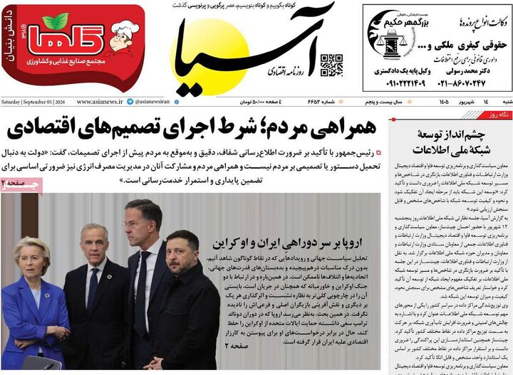 صفحه اول روزنامه های اقتصادی ۱۴ شهریور ۱۴۰۵