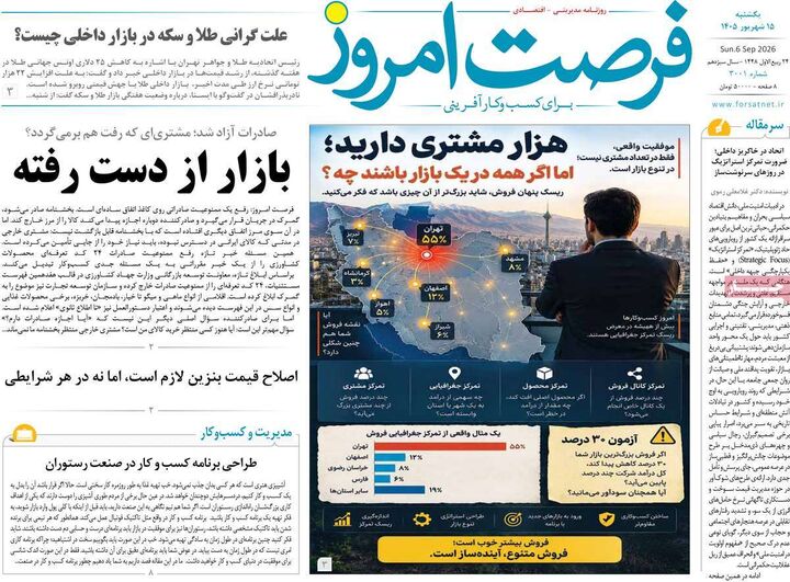 صفحه اول روزنامه های اقتصادی ۱۵ شهریور ۱۴۰۵