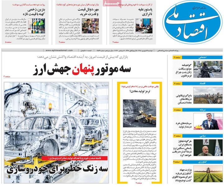صفحه اول روزنامه های اقتصادی ۱۶ شهریور ۱۴۰۵