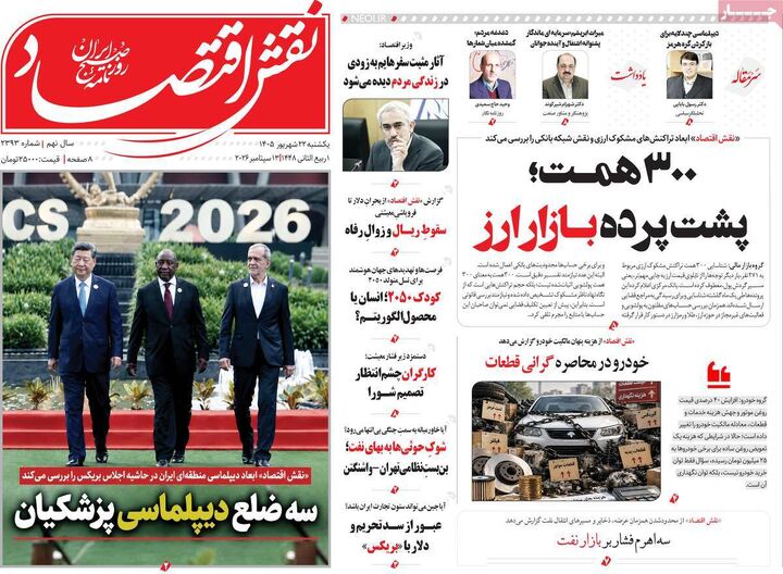 صفحه اول روزنامه های اقتصادی ۲۲ شهریور ۱۴۰۵