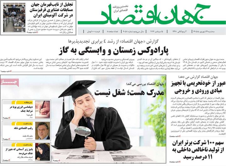 صفحه اول روزنامه های اقتصادی ۲۴ شهریور ۱۴۰۵