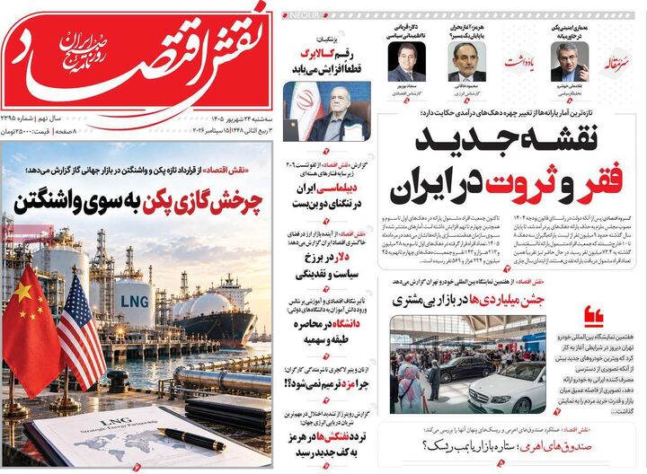 صفحه اول روزنامه های اقتصادی ۲۴ شهریور ۱۴۰۵