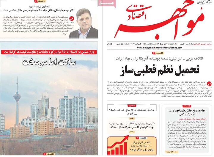 صفحه اول روزنامه های اقتصادی ۲۹ شهریور ۱۴۰۵