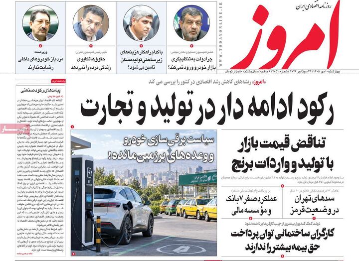 صفحه اول روزنامه های اقتصادی ۱ مهر ۱۴۰۵