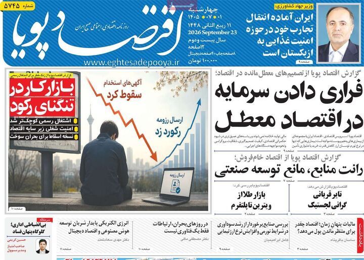 صفحه اول روزنامه های اقتصادی ۱ مهر ۱۴۰۵