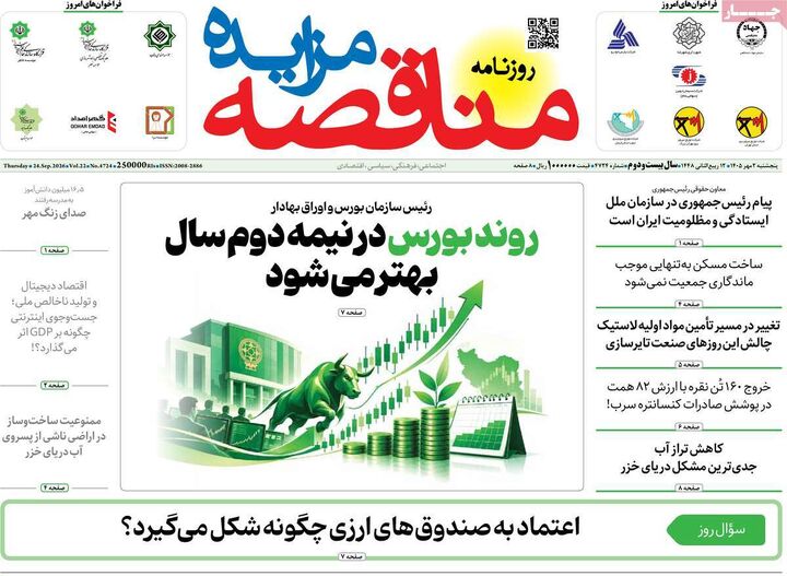 صفحه اول روزنامه های اقتصادی ۲ مهر ۱۴۰۵