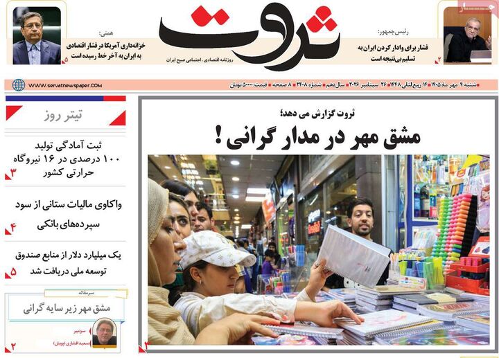 صفحه اول روزنامه های اقتصادی ۴ مهر ۱۴۰۵
