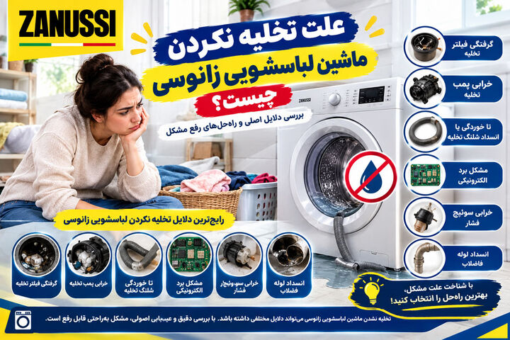 علت تخلیه نکردن ماشین لباسشویی زانوسی چیست؟ نحوه رفع