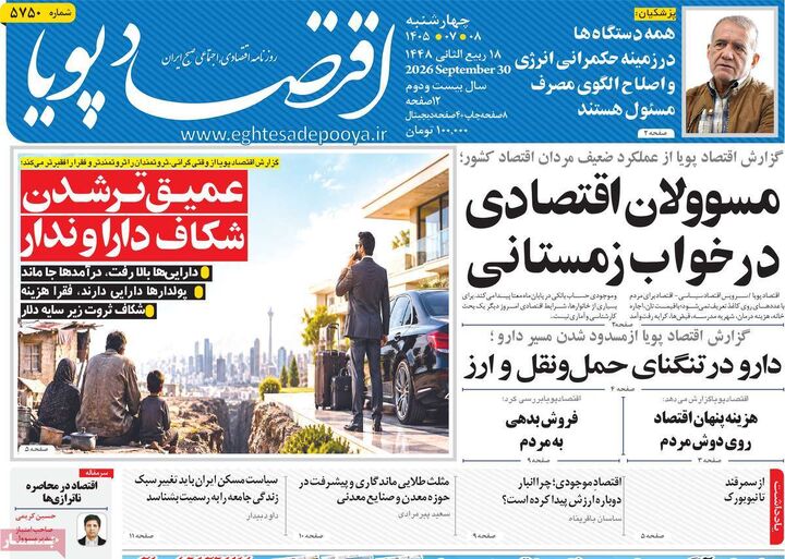 صفحه اول روزنامه های اقتصادی ۸ مهر ۱۴۰۵