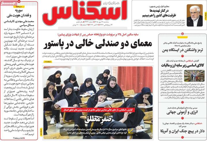 صفحه اول روزنامه های اقتصادی ۱۴ مهر ۱۴۰۵