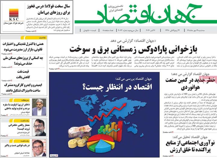 صفحه اول روزنامه های اقتصادی ۱۴ مهر ۱۴۰۵