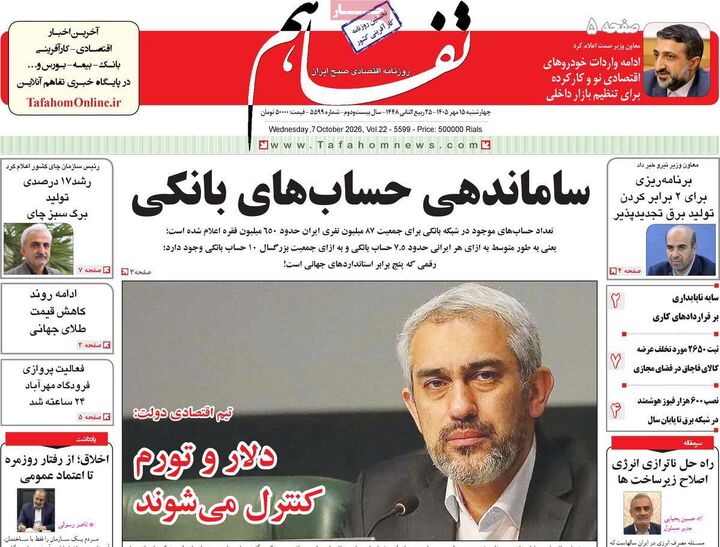 صفحه اول روزنامه های اقتصادی ۱۵ مهر ۱۴۰۵