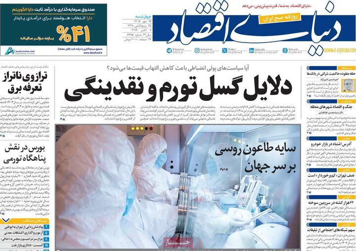 صفحه اول روزنامه های اقتصادی ۱۵ مهر ۱۴۰۵