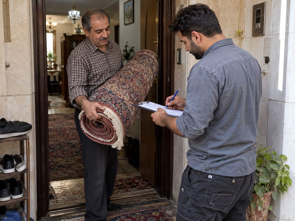 لحظه تحویل فرش از مشتری