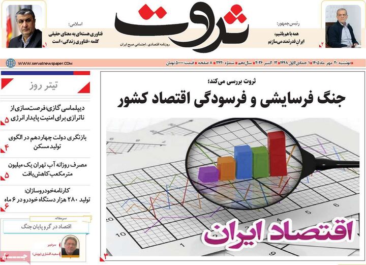 صفحه اول روزنامه های اقتصادی ۲۰ مهر ۱۴۰۵