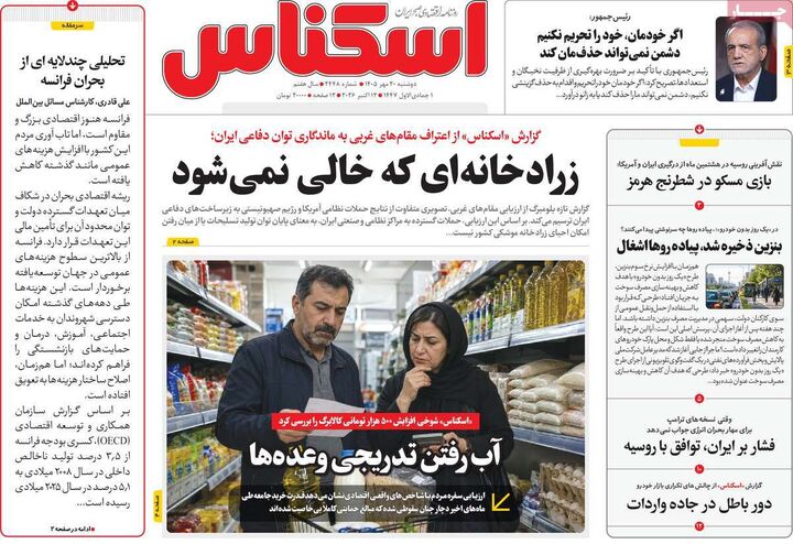صفحه اول روزنامه های اقتصادی ۲۰ مهر ۱۴۰۵