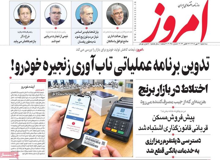 صفحه اول روزنامه های اقتصادی ۲۱ مهر ۱۴۰۵