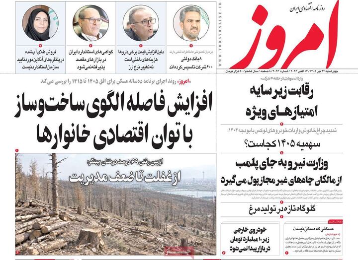 صفحه اول روزنامه های اقتصادی ۲۲ مهر ۱۴۰۵
