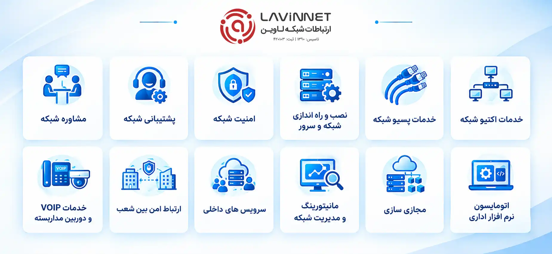 انواع خدمات شبکه شرکت لاونی نت Infographic