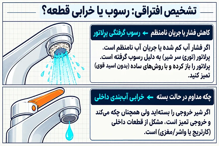 ۰ تا ۱۰۰ رفع چکه کردن شیر آب؛ از تشخیص نشتی تا تعمیر