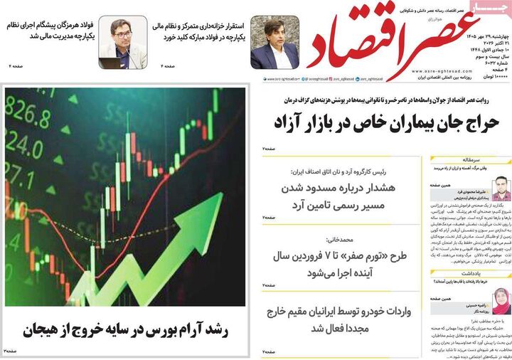 صفحه اول روزنامه های اقتصادی ۲۹ مهر ۱۴۰۵