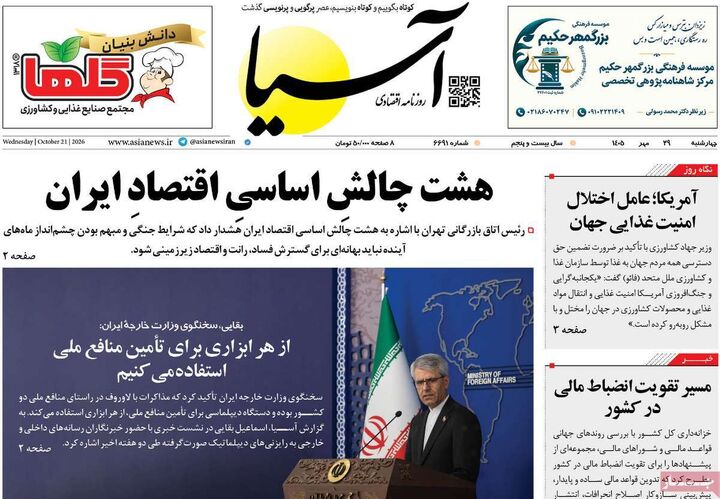 صفحه اول روزنامه های اقتصادی ۲۹ مهر ۱۴۰۵