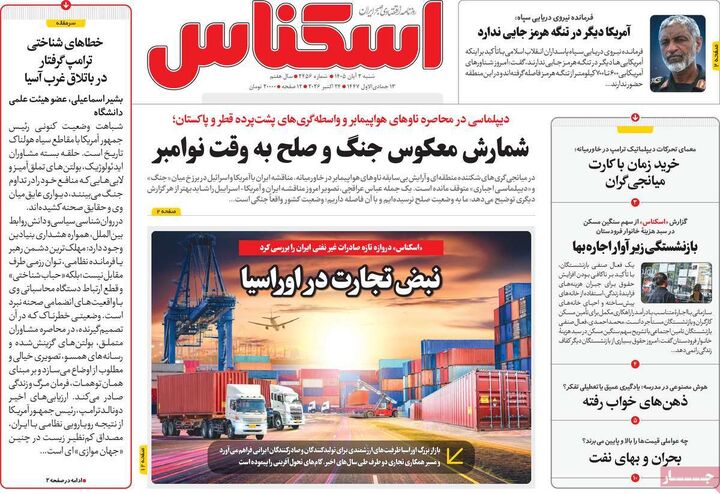 صفحه اول روزنامه های اقتصادی ۲ آبان ۱۴۰۵